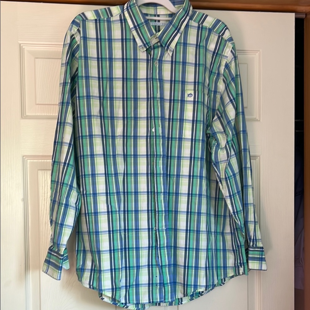 Southern Tide Casual Blue and Green Button Down Shirt